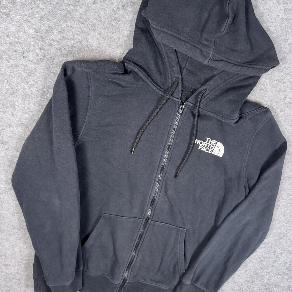 North Face Hoodie Mens Medium Black Spell Out Graphic Full Zip - Picture 11 of 16